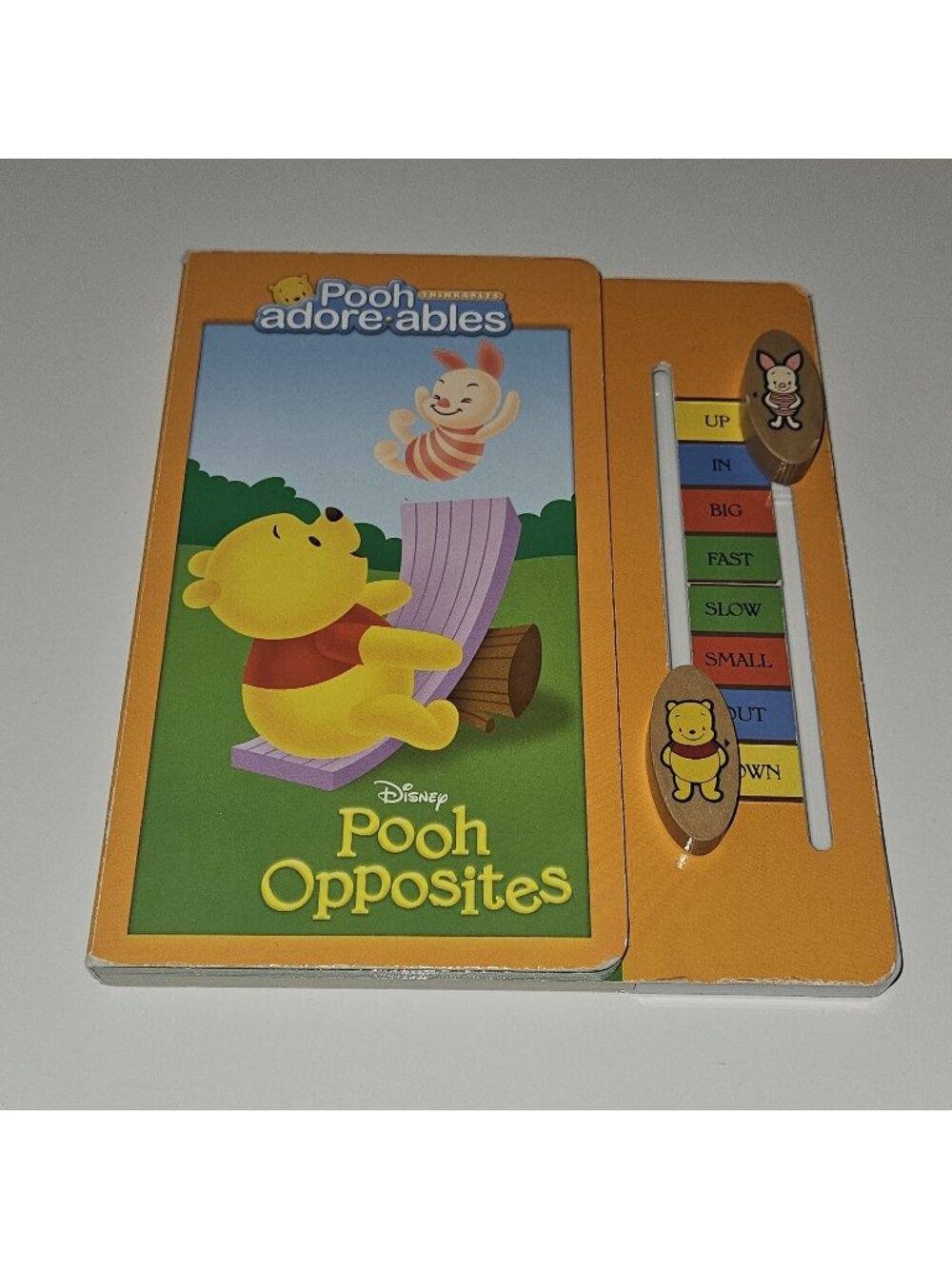 VTG Disney Board Book Pooh Opposites Adore-ables Thinkables Wood Slide